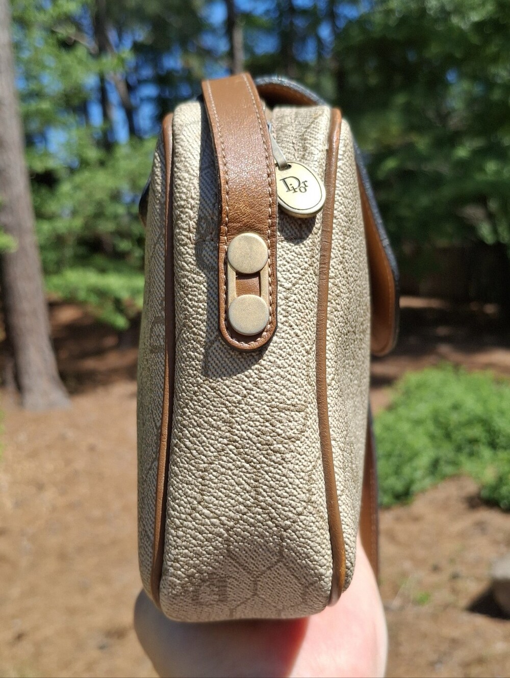 Vintage 80s Christian Dior Cream Coated Canvas & Brown Leather Crossbody Bag COA - Picture 6 of 16